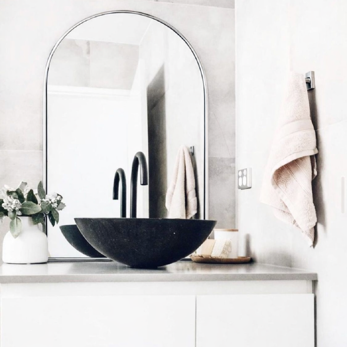 Chrome  (Brushed) Framed Mirror - Arched Design 1000 x 700